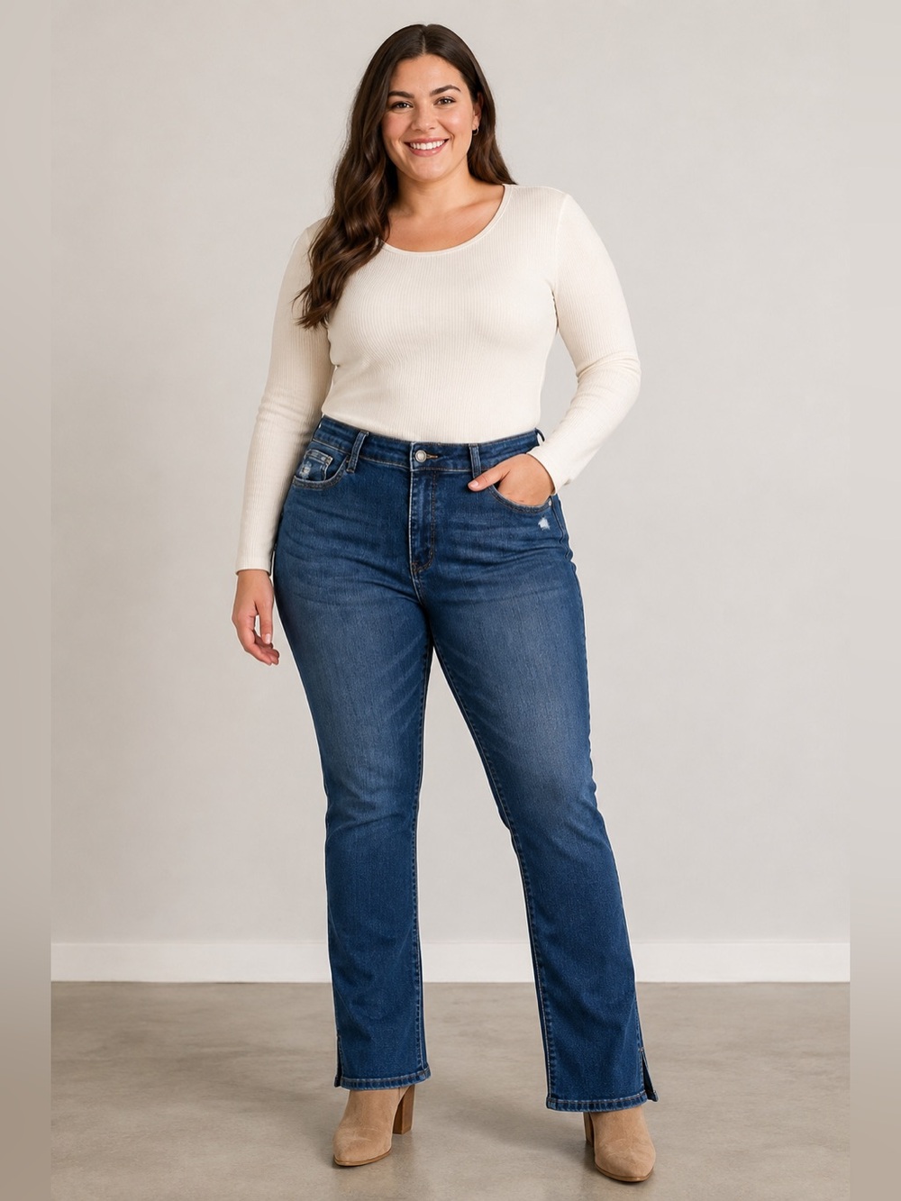 Judy Blue Jeans Women’s 13/31 Slim Bootcut High Rise Dark Wash Split Hem Stretch